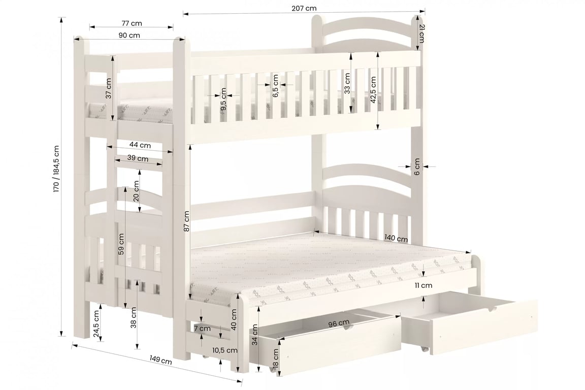 Detská poschodová posteľ Amely Maxi pravá 80x200/140x200 cm - borovica Posteľ poschodová Amely Maxi 80x200/140x200 pravá strana - Borovica