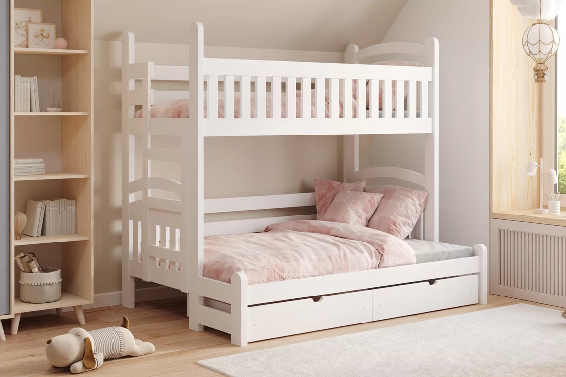 Poschodová posteľ Amely Maxi ľavá - 90x200/120x200 cm - biela Posteľ poschodová Amely Maxi 90x200/120x200 ľavá strana - Biely
