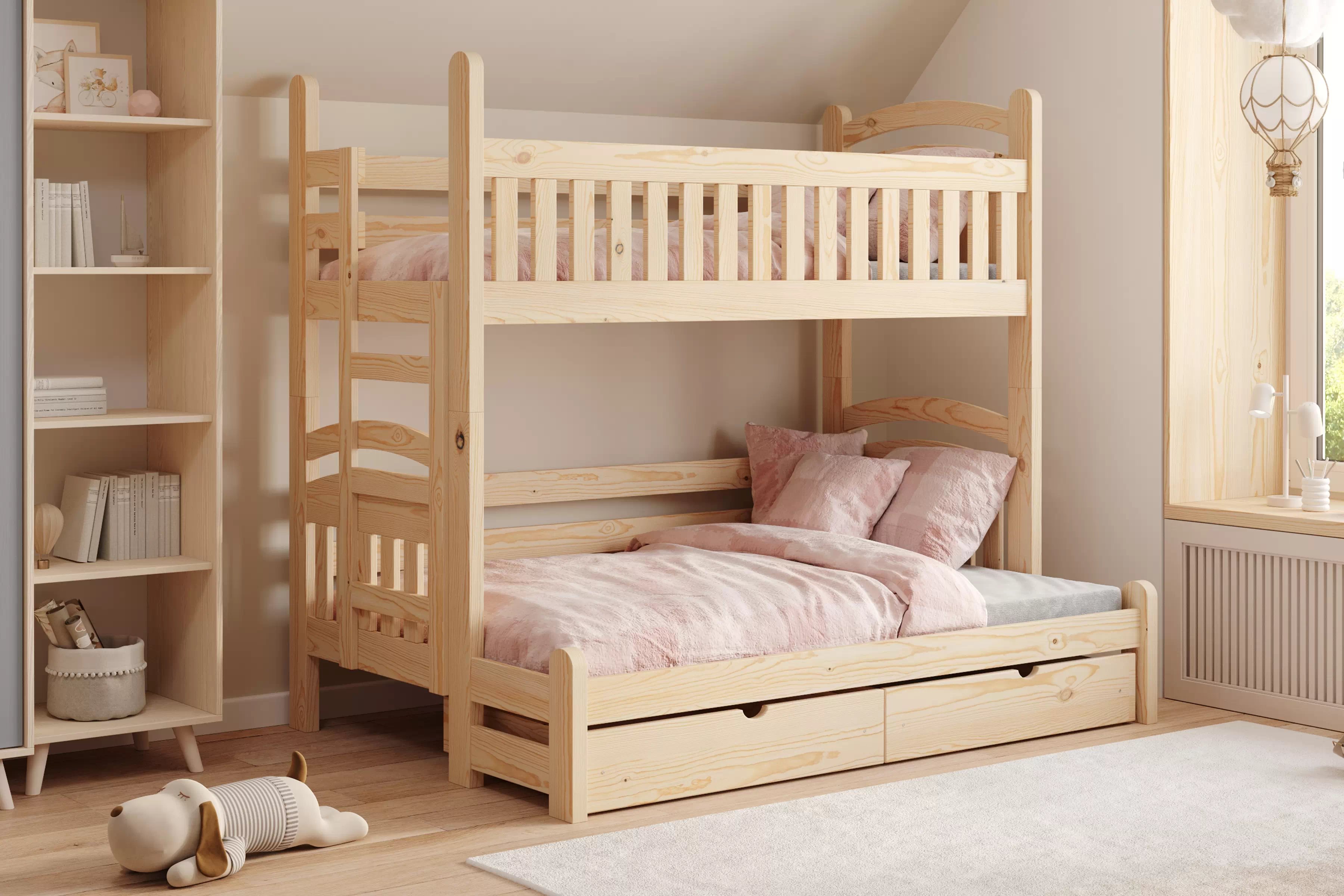 Detská poschodová posteľ Amely Maxi ľavá 90x200/120x200 cm - borovica Posteľ poschodová Amely Maxi 90x200/120x200 ľavá strana - Borovica