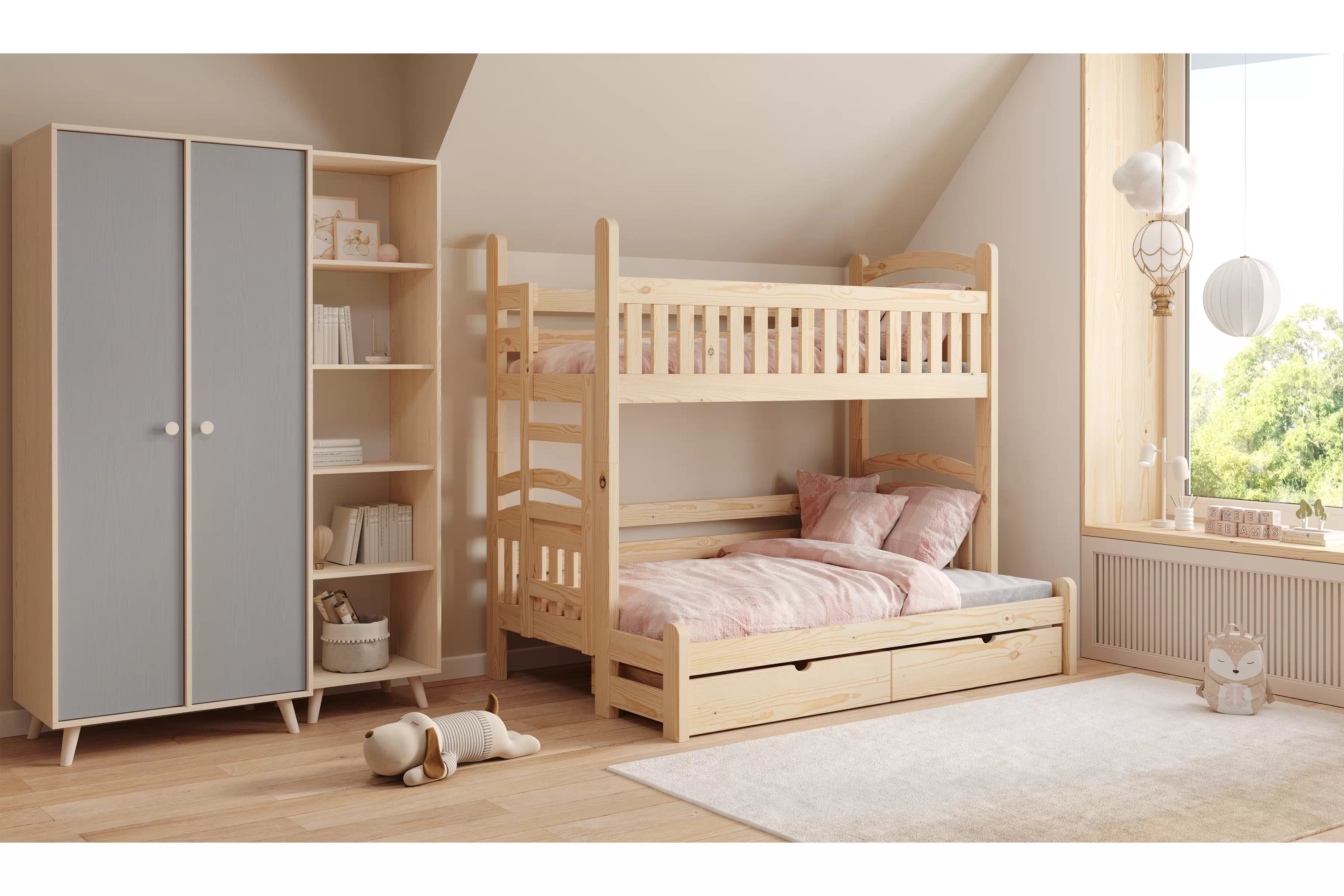 Detská poschodová posteľ Amely Maxi ľavá 90x200/120x200 cm - borovica Posteľ poschodová Amely Maxi 90x200/120x200 ľavá strana - Borovica