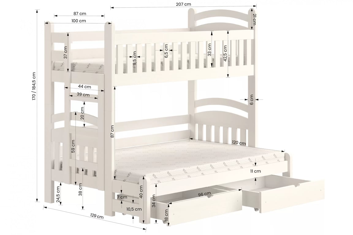 Detská poschodová posteľ Amely Maxi ľavá 90x200/120x200 cm - borovica Posteľ poschodová Amely Maxi 90x200/120x200 ľavá strana - Borovica