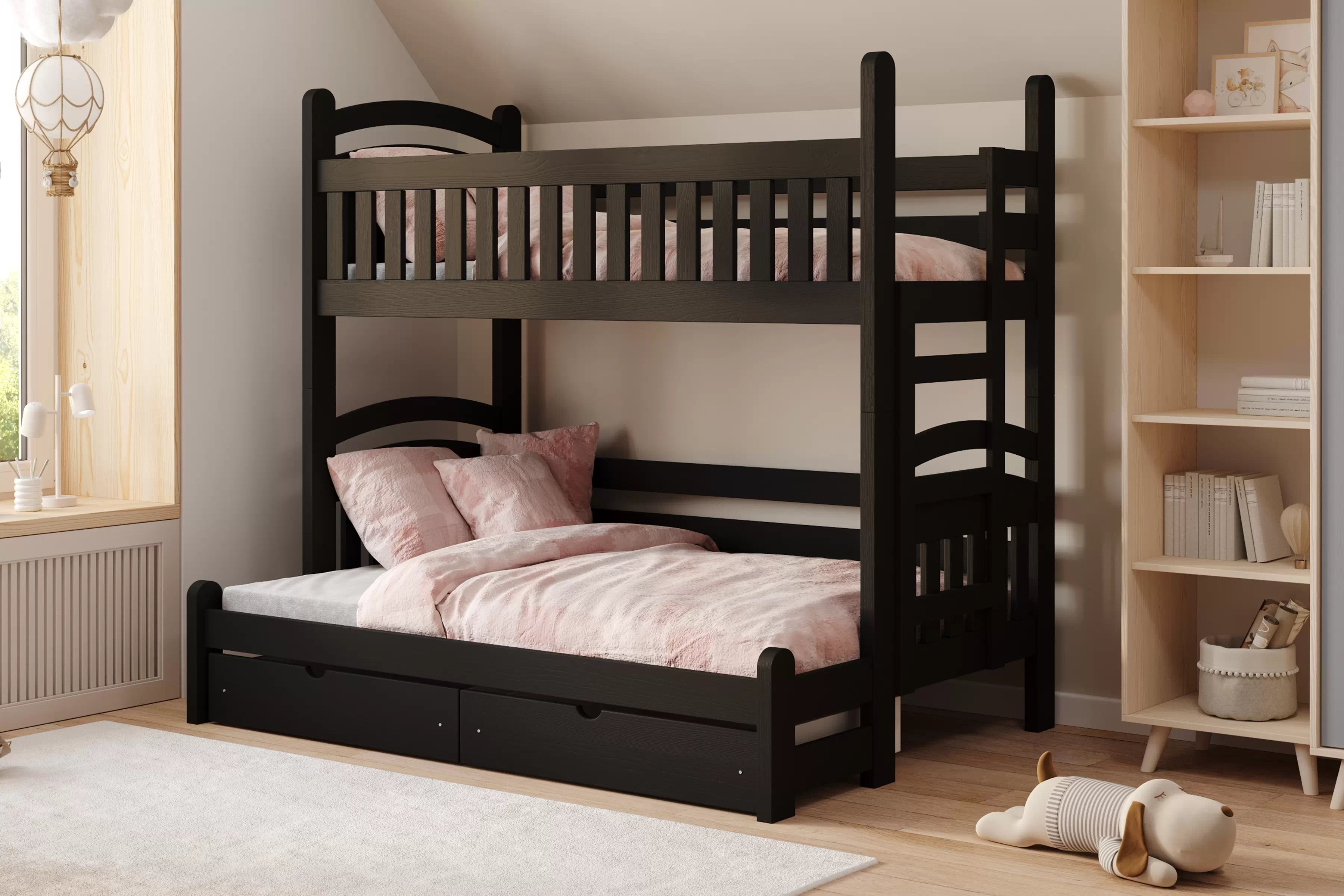 Poschodová posteľ Amely Maxi pravá - 90x200/120x200 cm - čierna Posteľ poschodová Amely Maxi 90x200/120x200 pravá strana - čierny