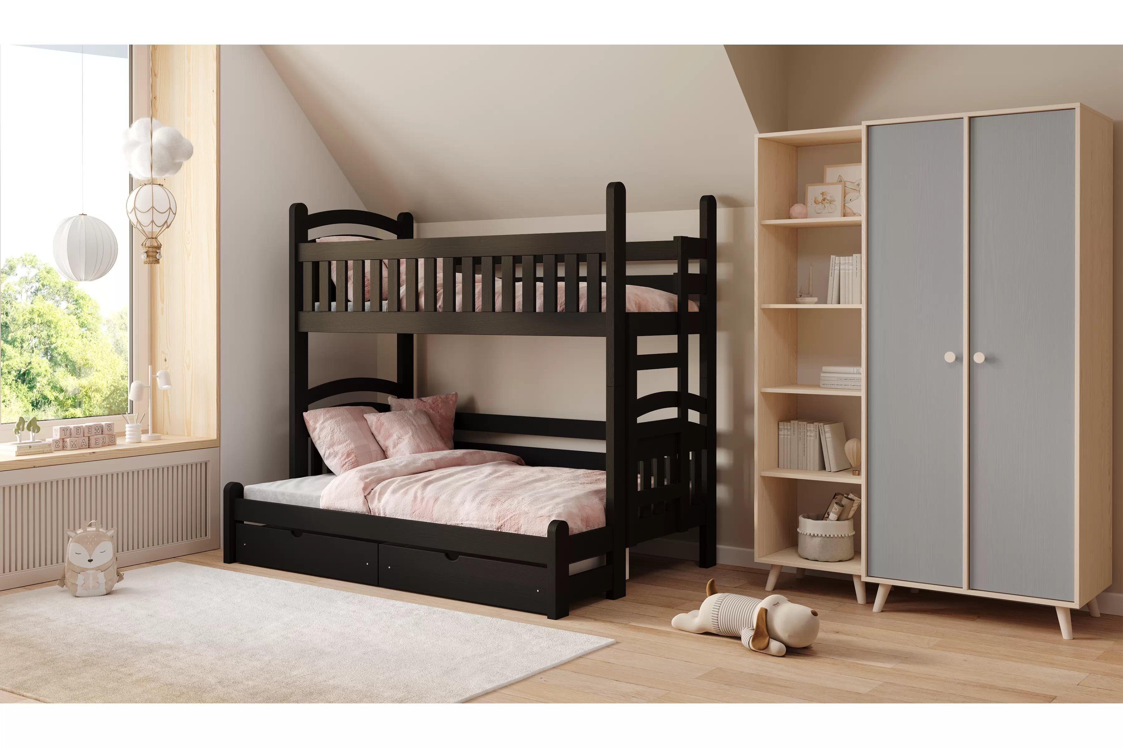 Poschodová posteľ Amely Maxi pravá - 90x200/120x200 cm - čierna Posteľ poschodová Amely Maxi 90x200/120x200 pravá strana - čierny