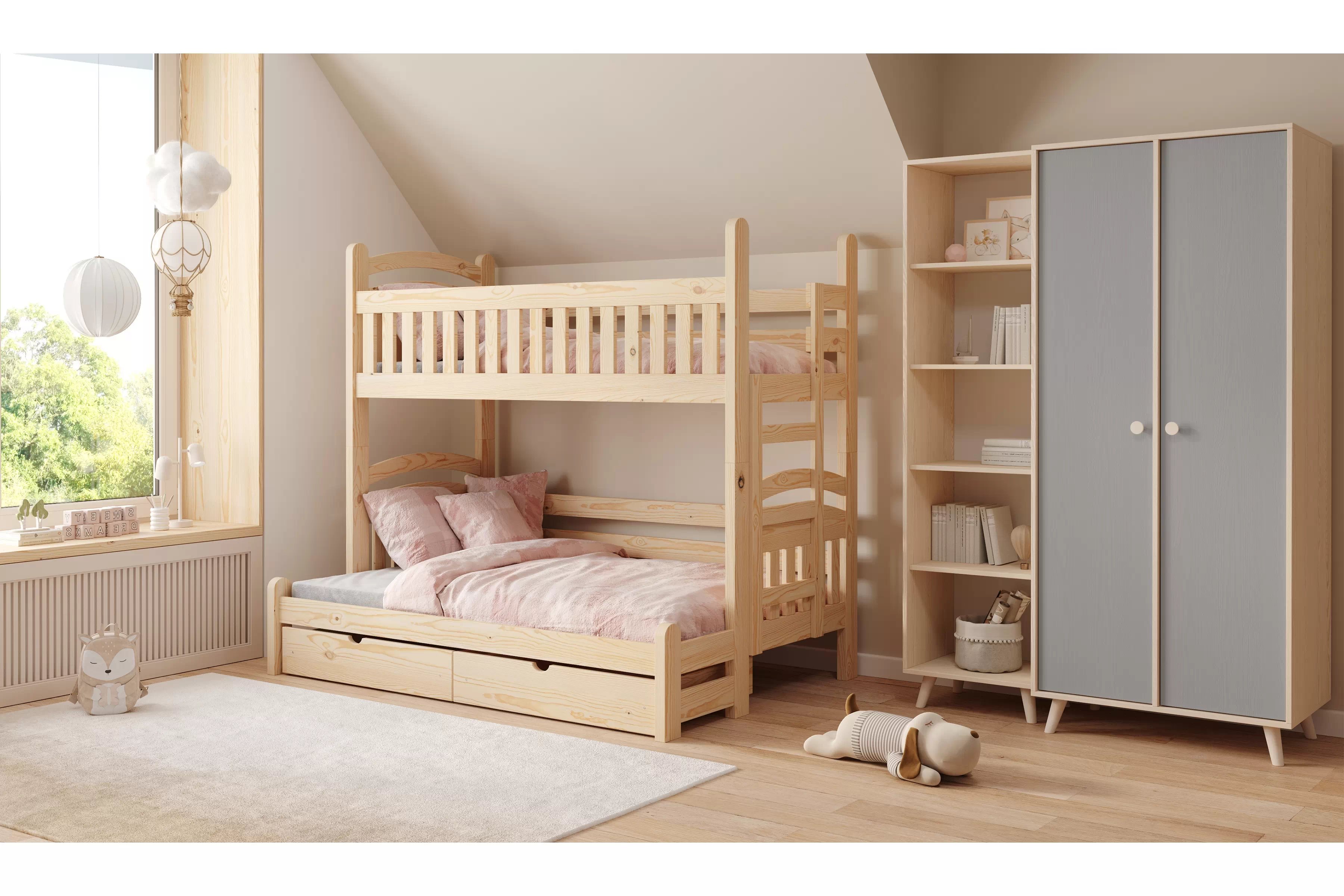 Detská poschodová posteľ Amely Maxi pravá 90x200/120x200 cm - borovica Posteľ poschodová Amely Maxi 90x200/120x200 pravá strana - Borovica