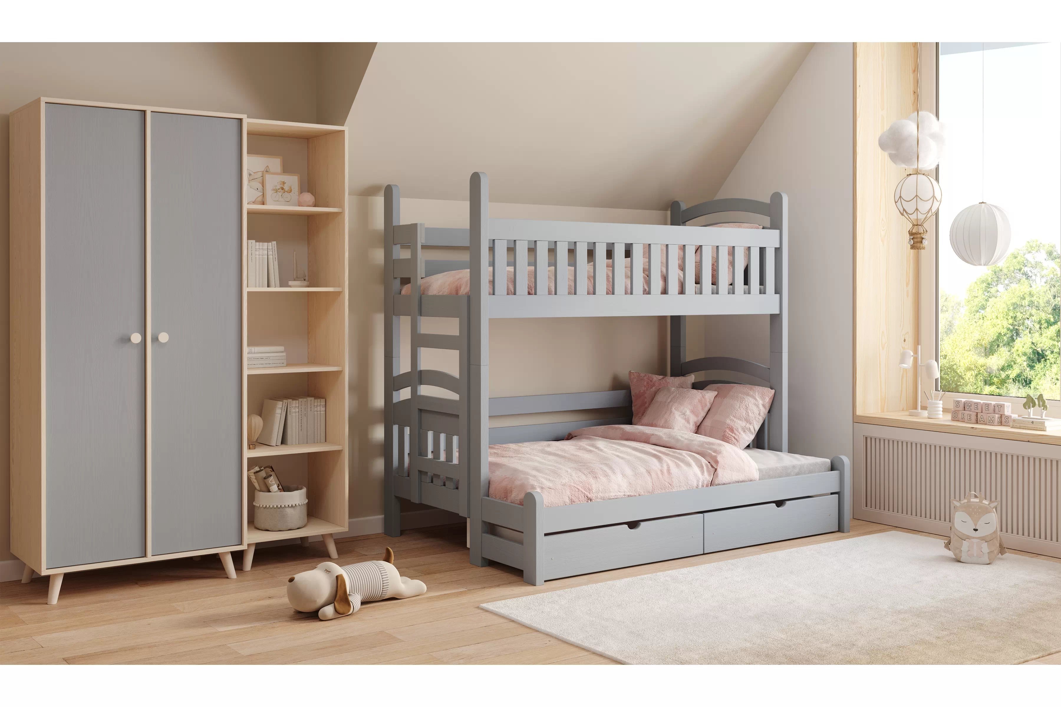 Patrová postel Amely Maxi levá 90x200 / 140x200 cm - šedá Postel patrová  Amely Maxi 90x200/140x200 levá - šedá