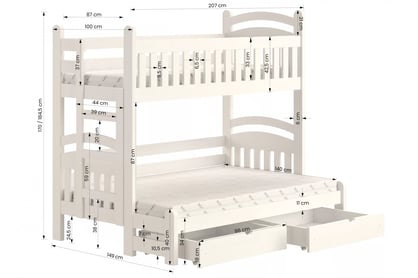Poschodová posteľ Amely Maxi pravá - 90x200/140x200 cm - biela Posteľ poschodová Amely Maxi 90x200/140x200 pravá strana - Biely
