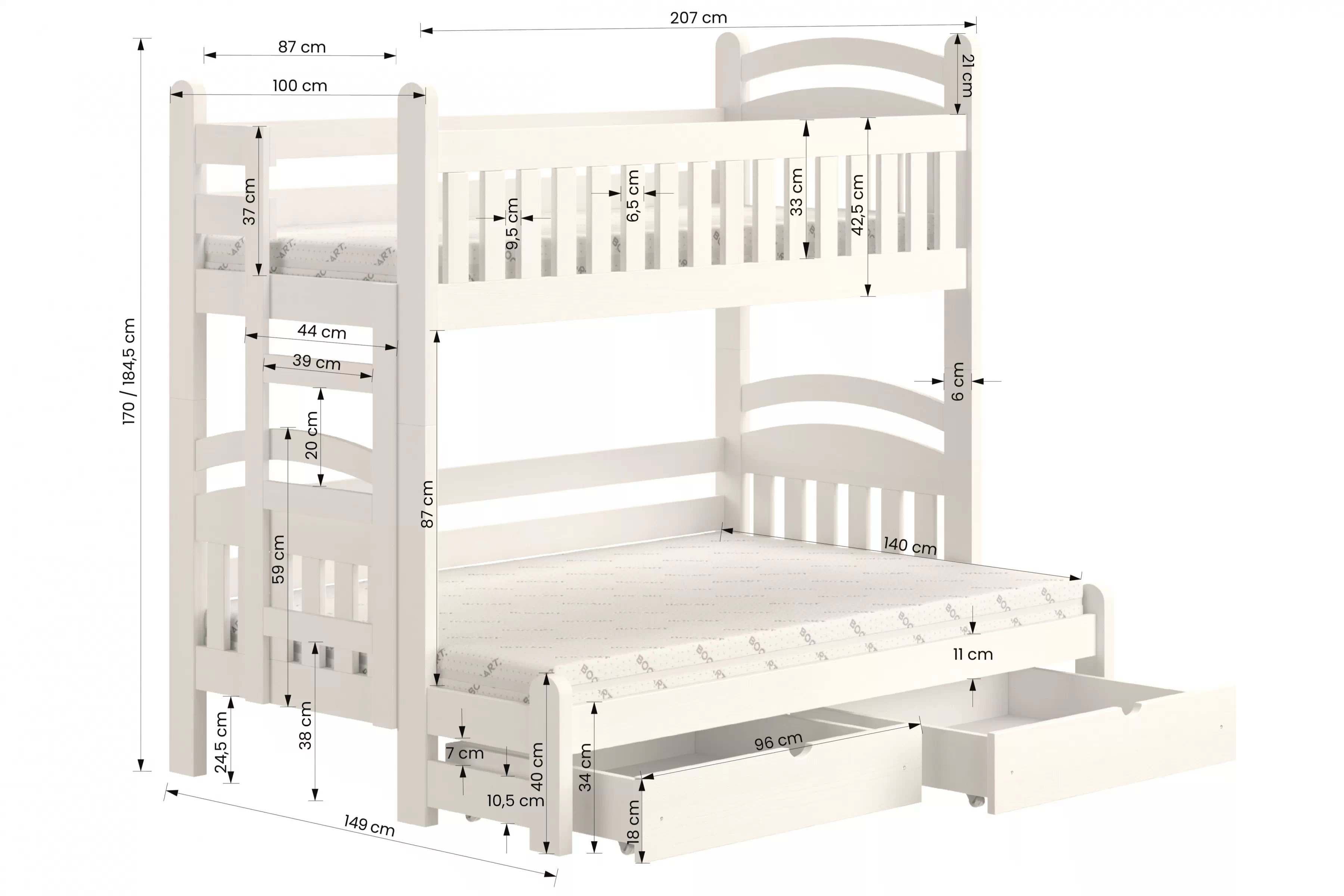 Poschodová posteľ Amely Maxi pravá - 90x200/140x200 cm - čierna Posteľ poschodová Amely Maxi 90x200/140x200 pravá strana - čierny
