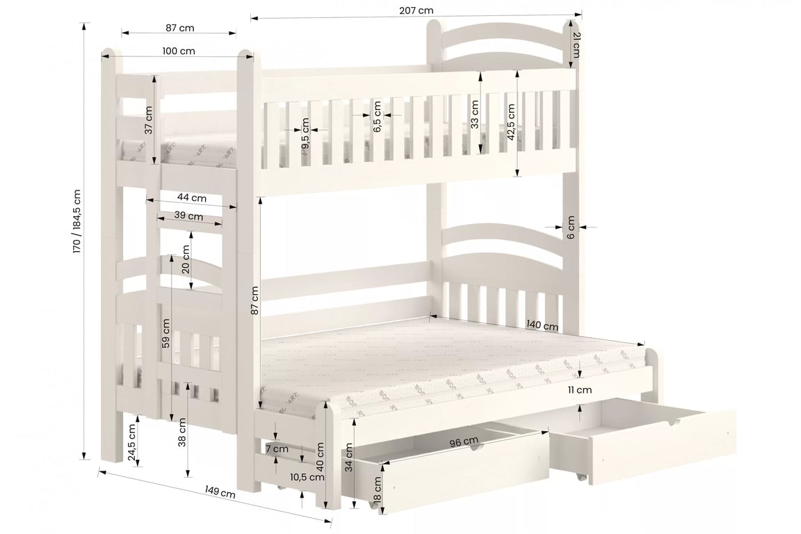 Poschodová posteľ Amely Maxi pravá - 90x200/140x200 cm - čierna Posteľ poschodová Amely Maxi 90x200/140x200 pravá strana - čierny