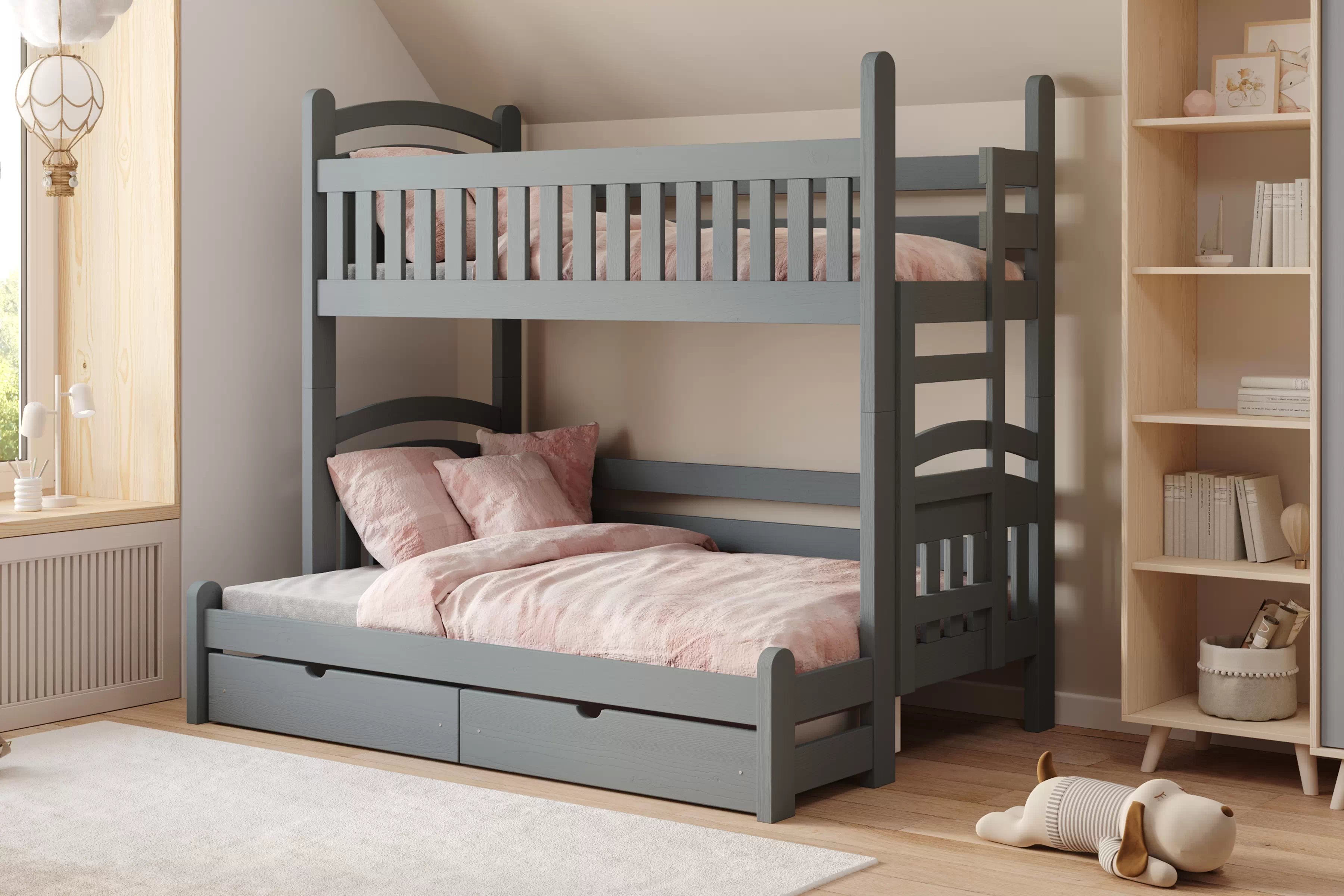 Patrová postel Amely Maxi pravá 90x200 / 140x200 cm - grafitová Postel patrová  Amely Maxi 90x200/140x200 pravá - grafit