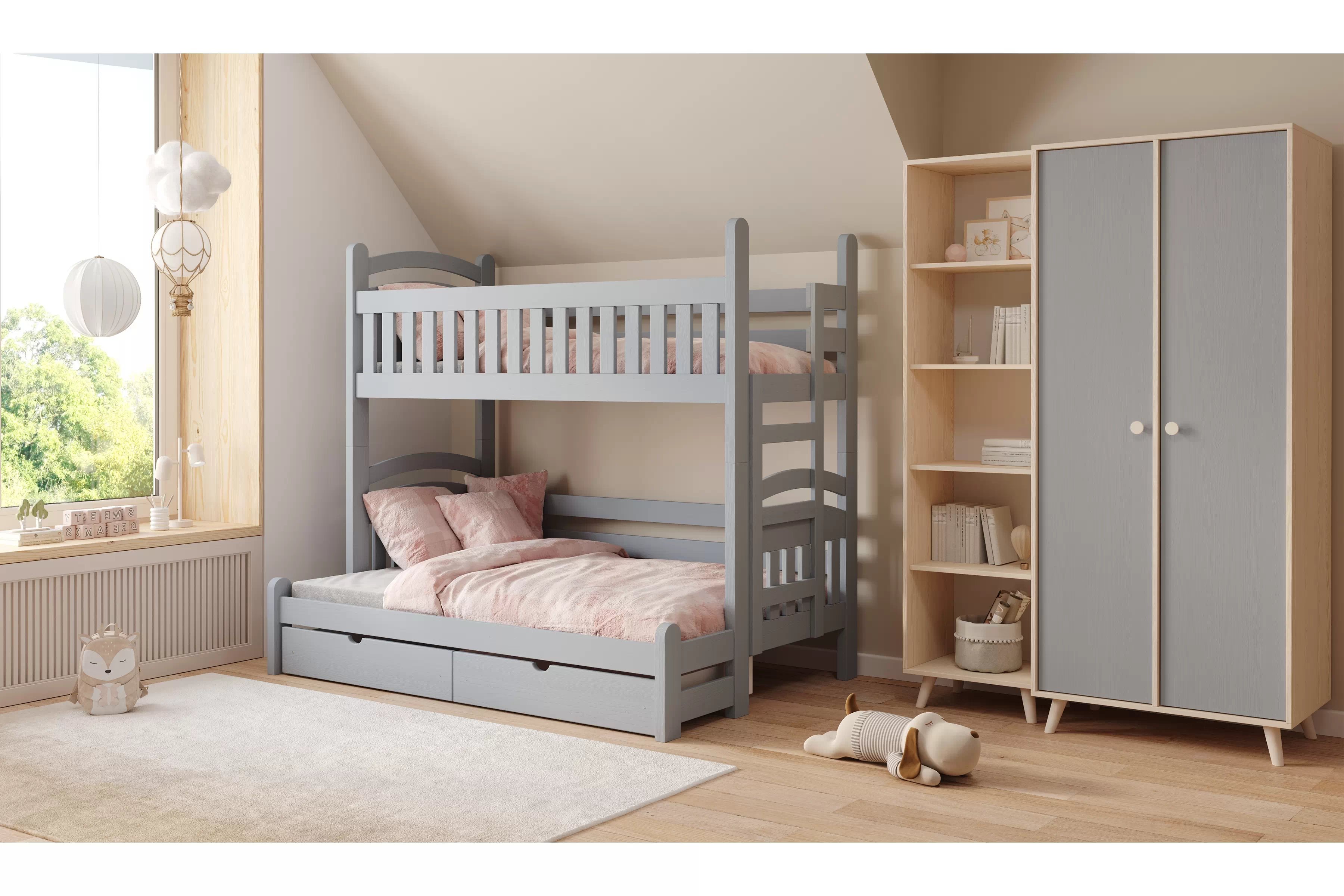 Poschodová posteľ Amely Maxi pravá - 90x200/140x200 cm - šedá Posteľ poschodová Amely Maxi 90x200/140x200 pravá strana - šedý