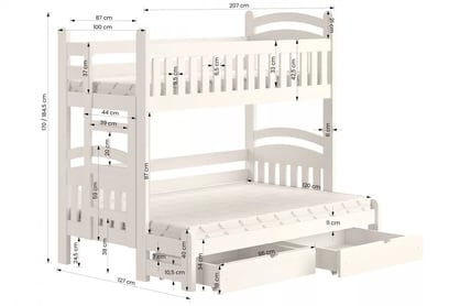 Detská poschodová posteľ Amely Maxi ľavá 90x200/120x200 cm - borovica Posteľ poschodová Amely Maxi ľavá strana - Rozmery