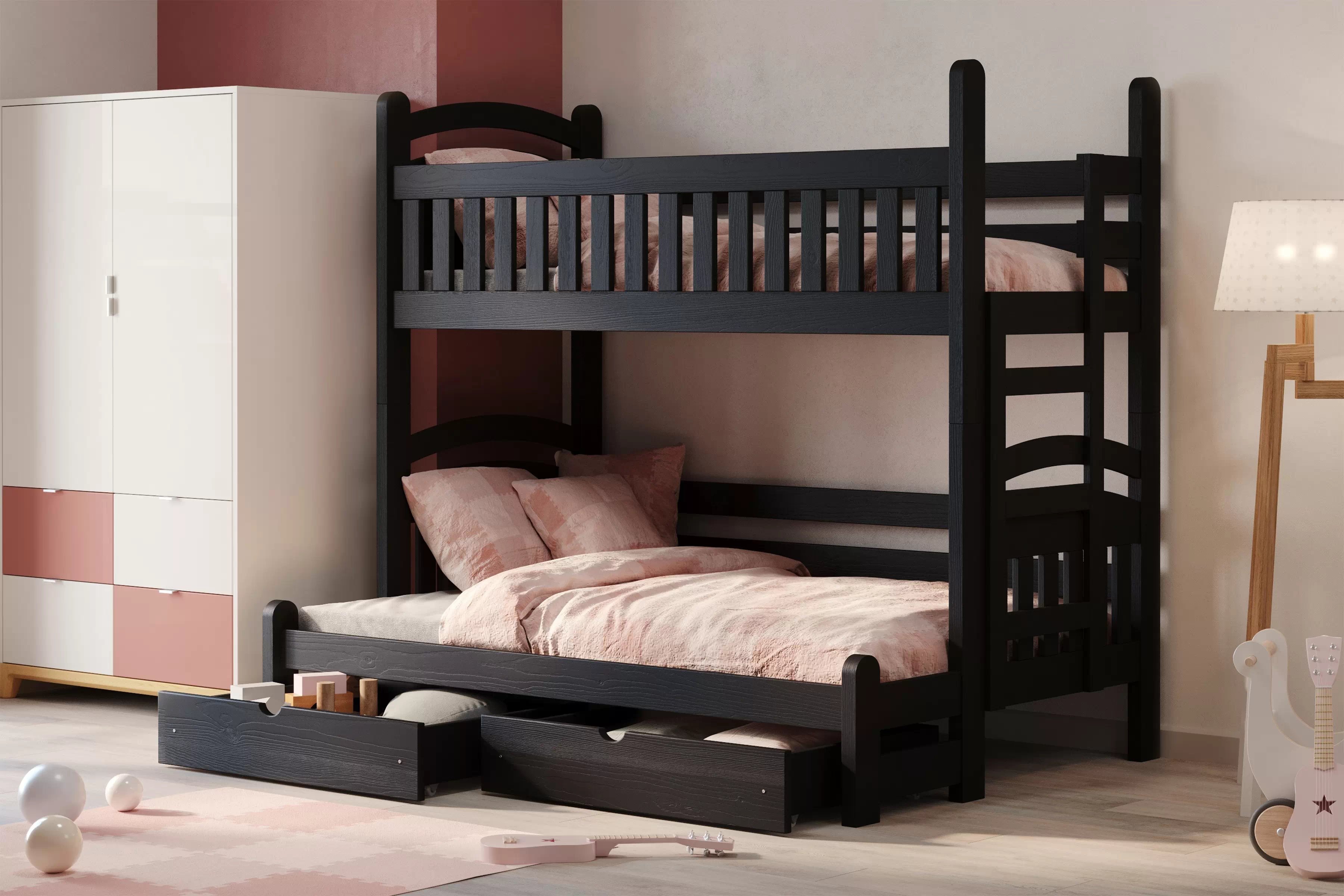 Poschodová posteľ Amely Maxi pravá - 90x200/120x200 cm - čierna Posteľ poschodová Amely Maxi pravá strana - 90x200/120x200 / čierny