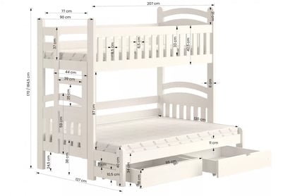 Detská poschodová posteľ Amely Maxi pravá 80x200/120x200 cm - borovica Posteľ poschodová Amely Maxi pravá strana - Rozmery