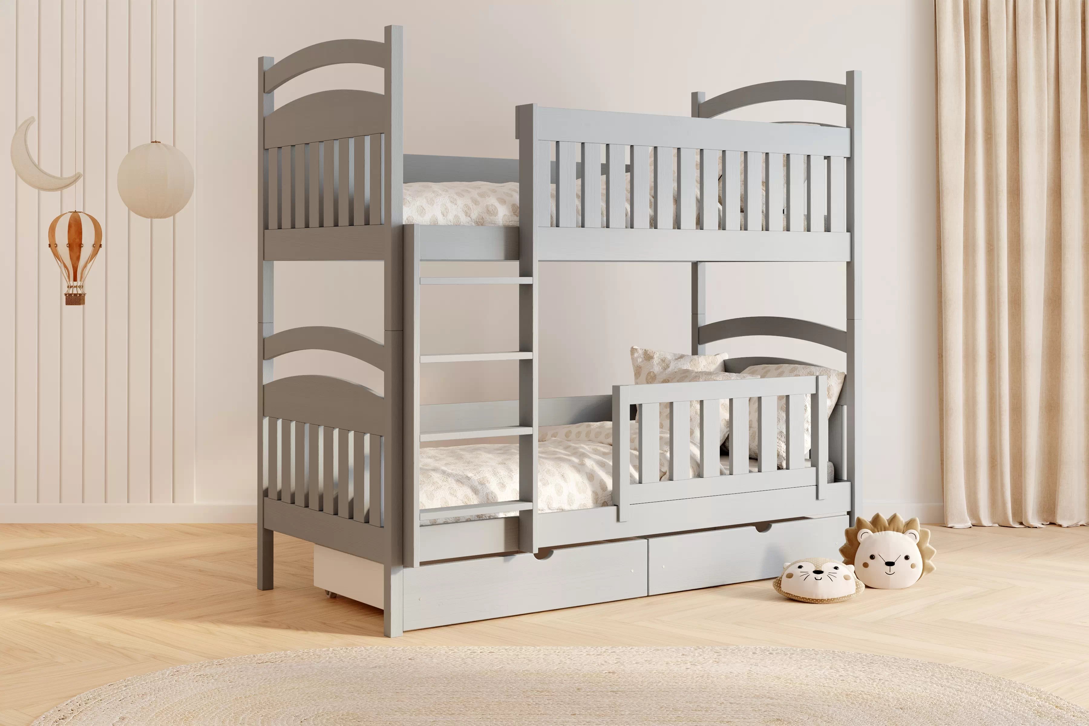 Poschodová posteľ Amely so zásuvkami - 70x140 cm - šedá Posteľ poschodová Amely so zásuvkami - 70x140 / šedý