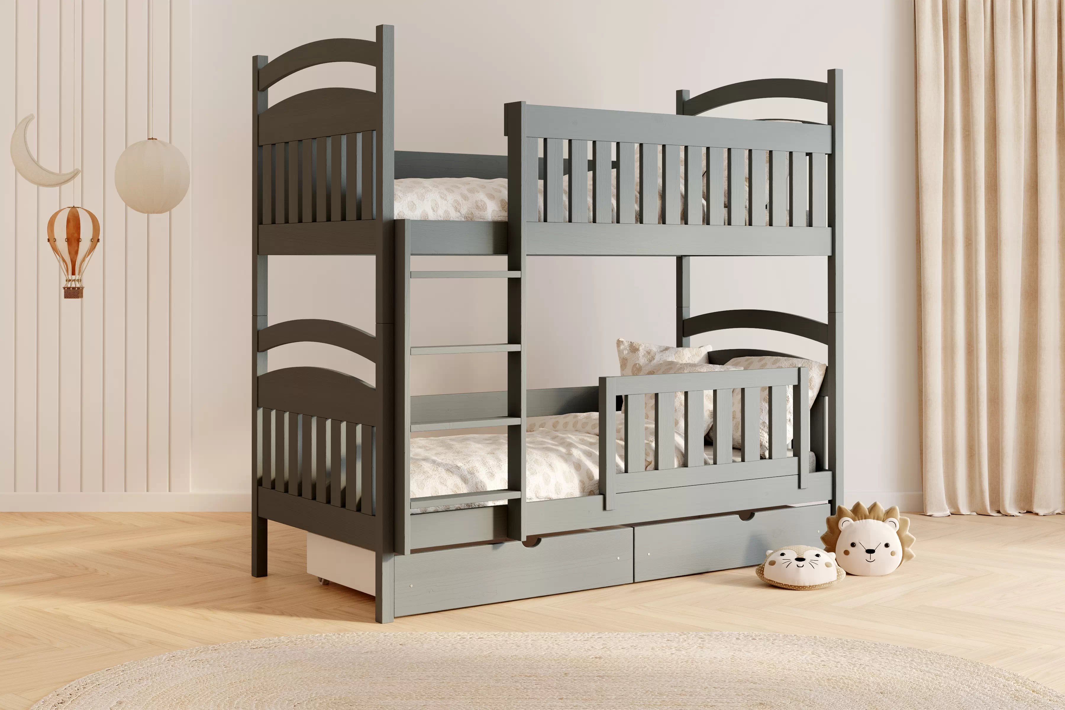 Poschodová posteľ Amely so zásuvkami - 80x180 cm - grafitová Posteľ poschodová Amely so zásuvkami - 80x180 / grafit