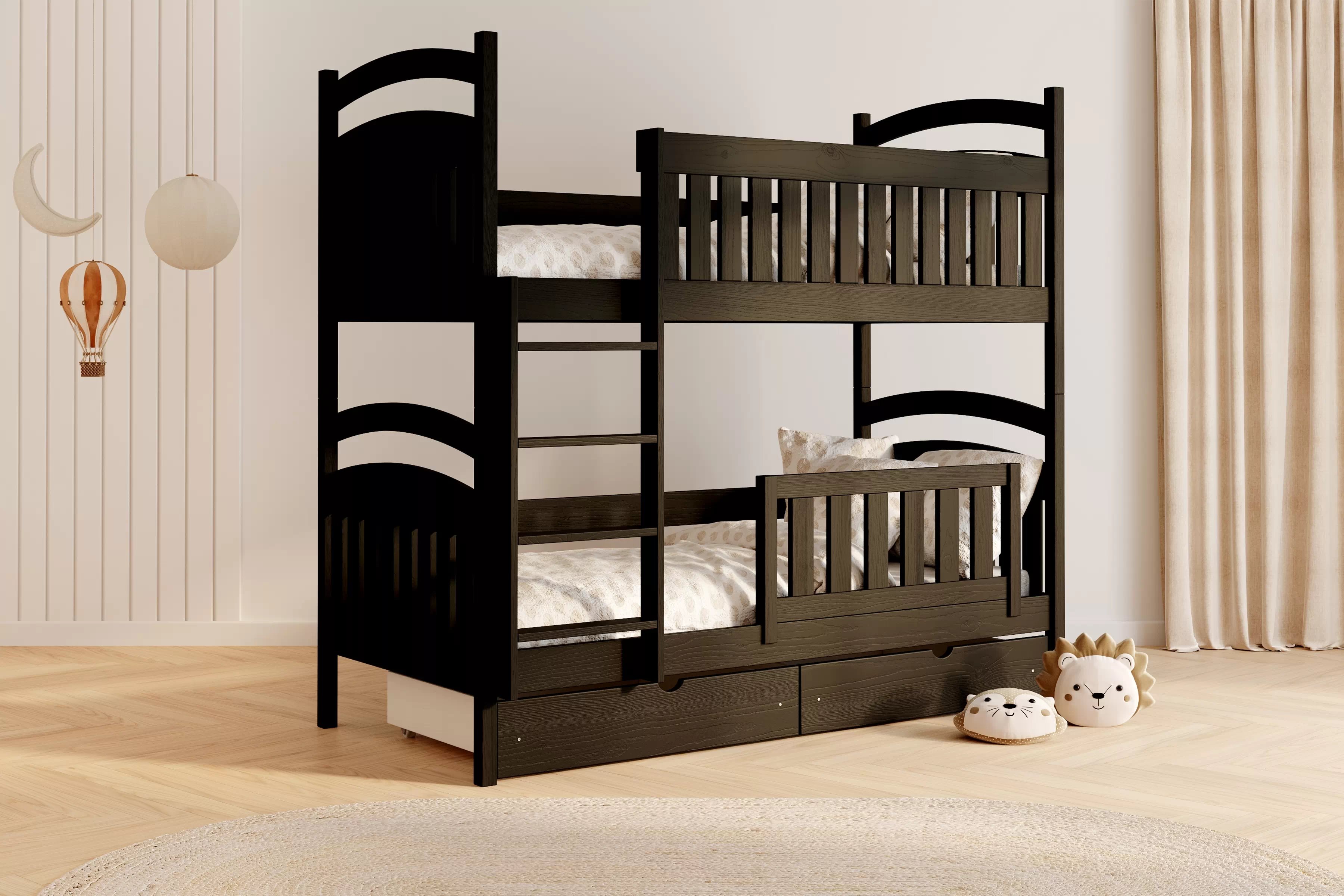 Poschodová posteľ Amely so zásuvkami - 90x180 cm - čierna Posteľ poschodová Amely so zásuvkami - 90x180 / Čierny