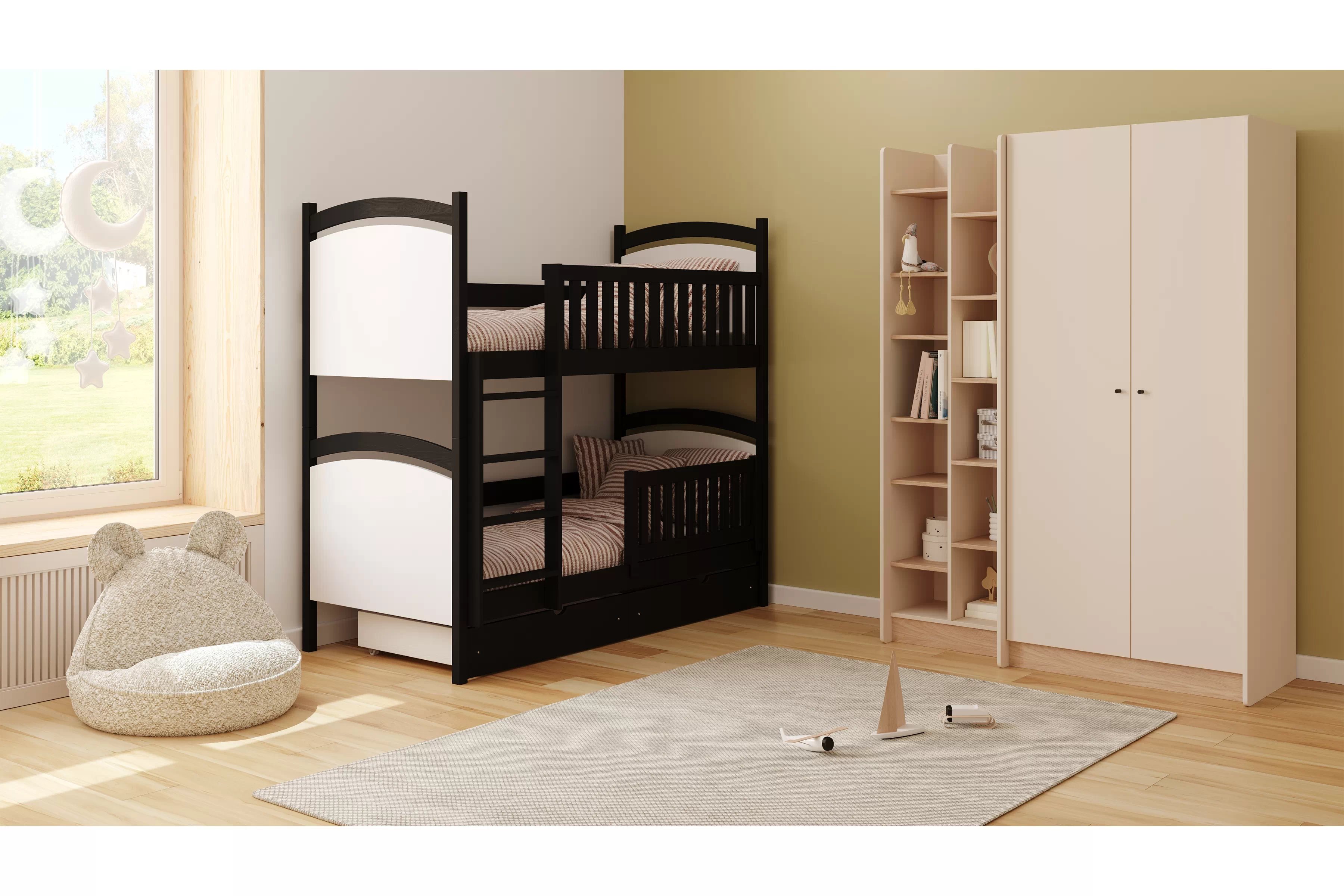 Patrová postel Amely s tabulí na fixy 80x160 cm - černá Postel patrová  Amely z tablica suchoscieralna - černá, 80x160