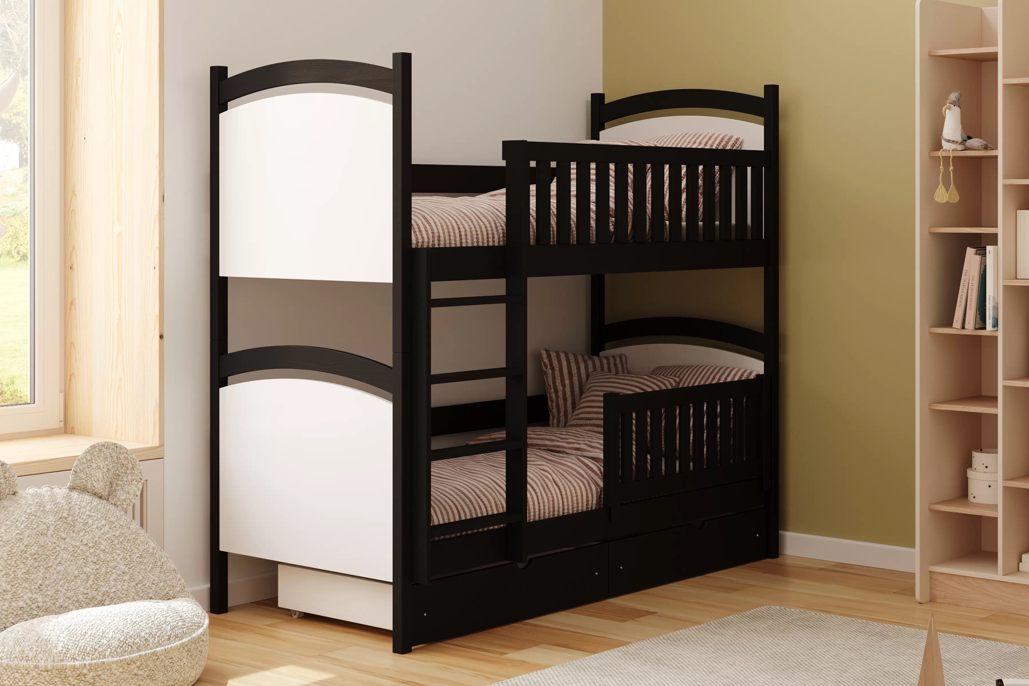 Patrová postel Amely s tabulí na fixy 80x180 cm - černá Postel patrová  Amely z tablica suchoscieralna - černá, 80x180