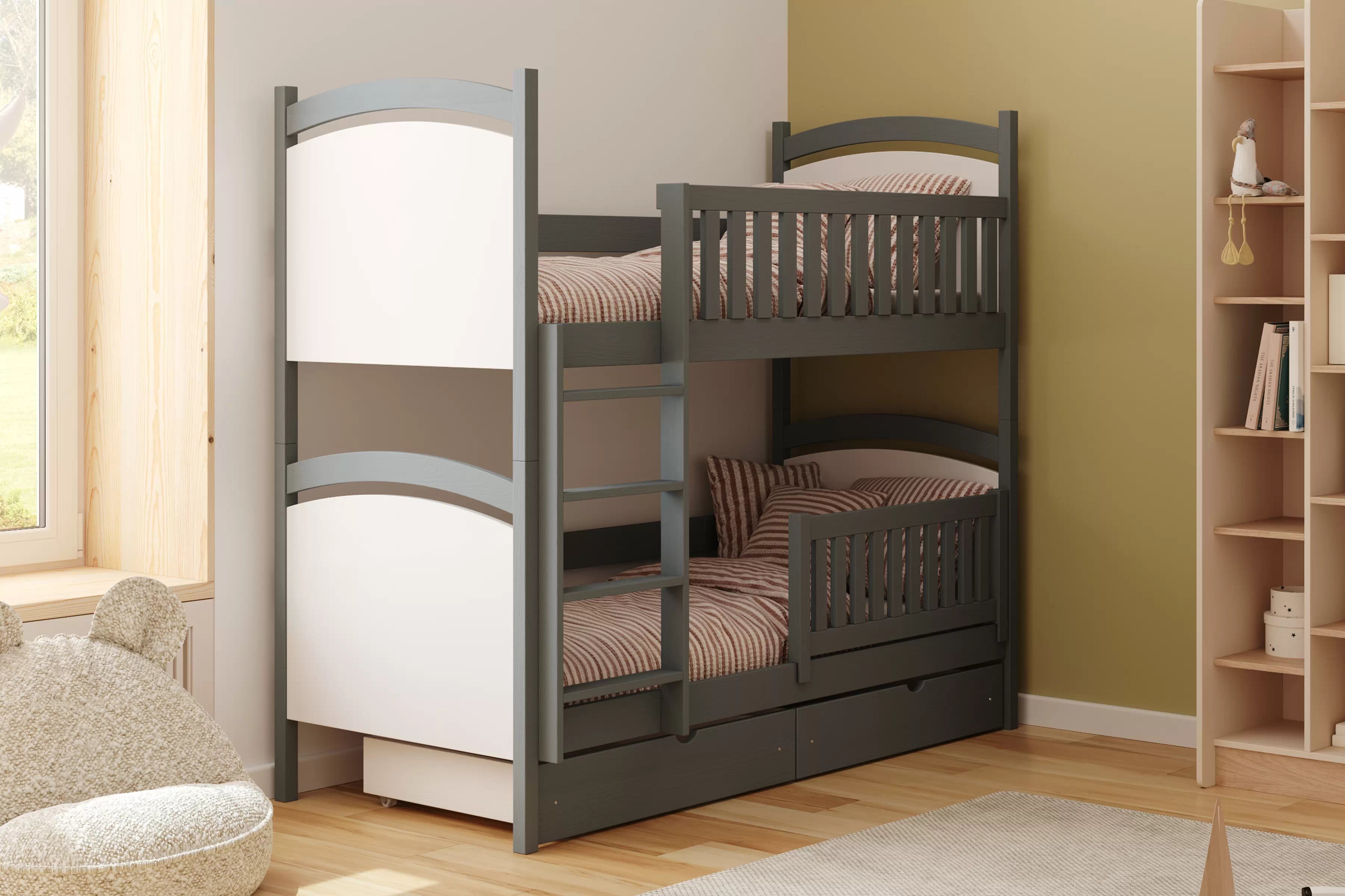 Patrová postel Amely s tabulí na fixy 90x200 cm - grafitová Postel patrová  Amely z tablica suchoscieralna - grafit, 90x200