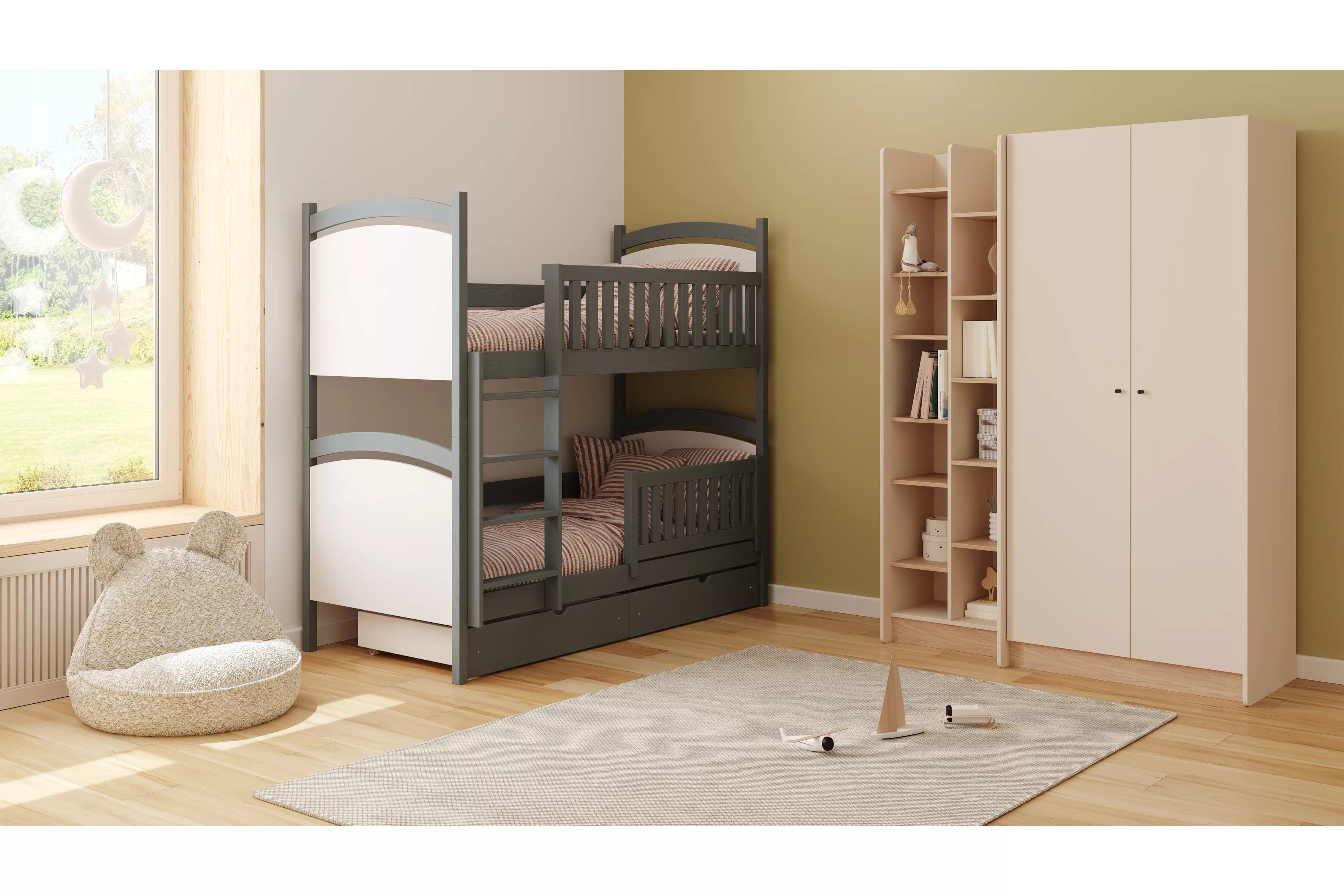 Patrová postel Amely s tabulí na fixy 90x200 cm - grafitová Postel patrová  Amely z tablica suchoscieralna - grafit, 90x200