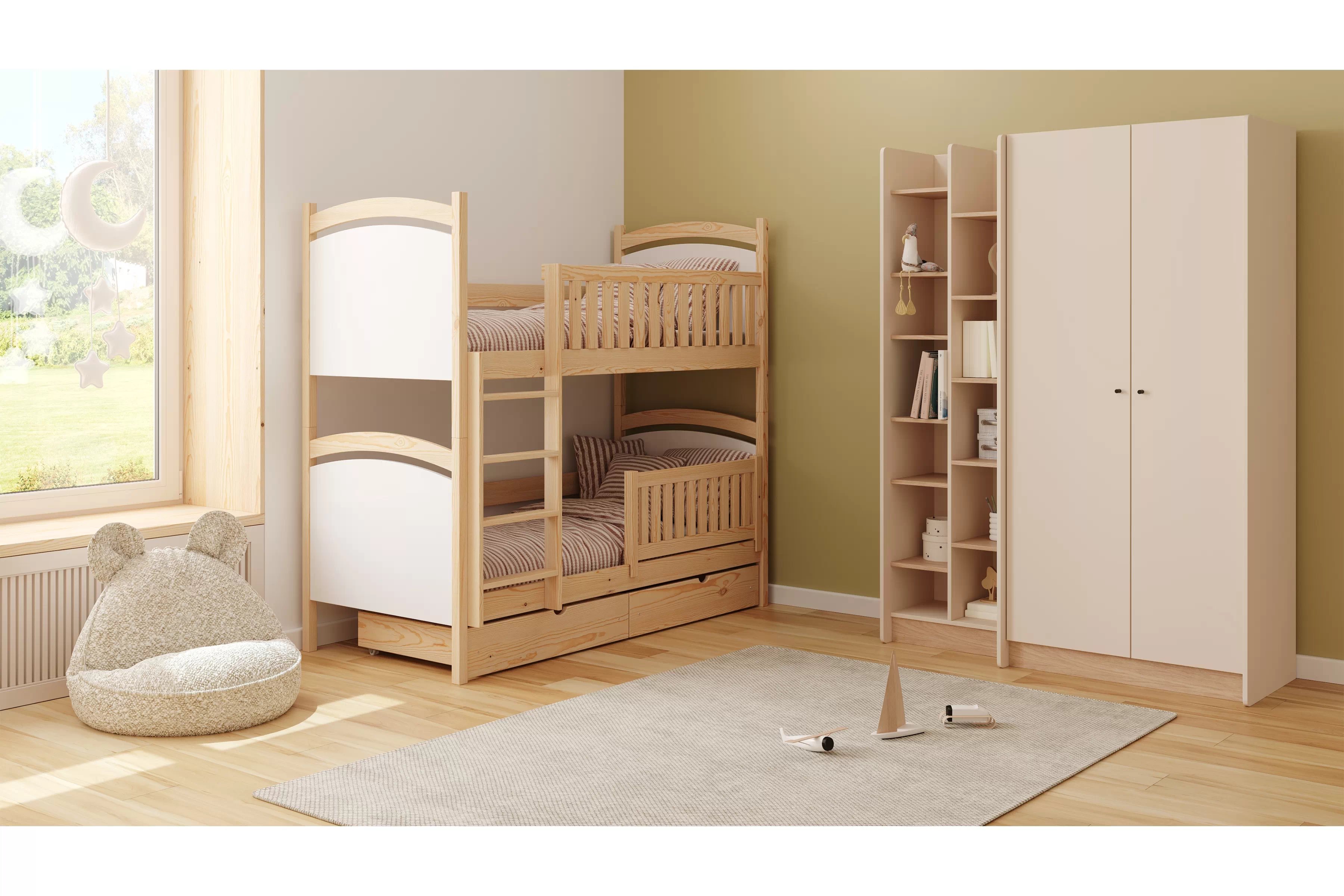 Patrová postel Amely s tabulí na fixy 80x160 cm - borovice Postel patrová  Amely z tablica suchoscieralna - borovice / 80x160