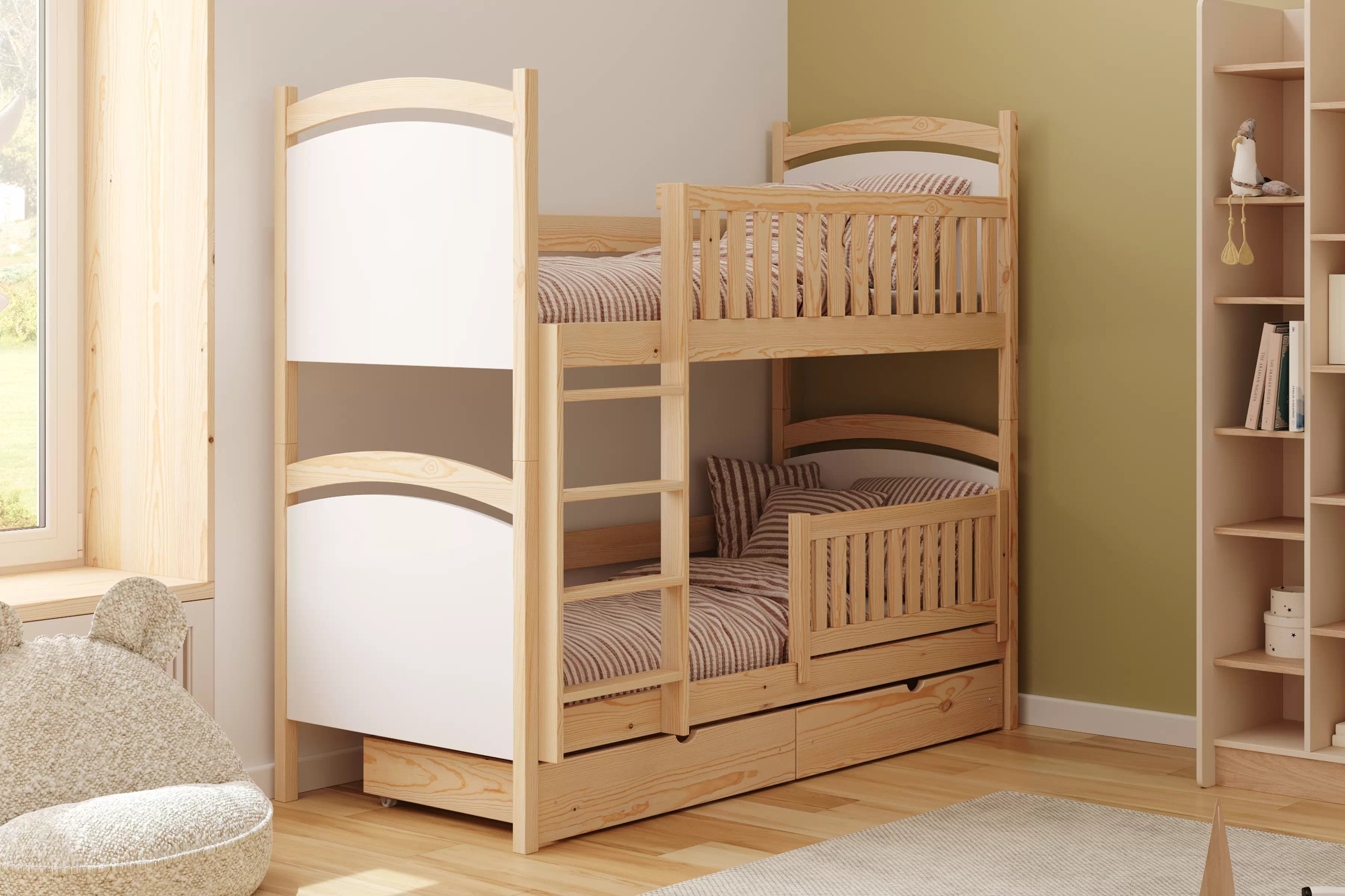 Poschodová posteľ Amely s tabuľou stierateľnou za sucha - 90x180 cm - borovica Posteľ poschodová Amely z tablica suchoscieralna - Borovica / 90x180