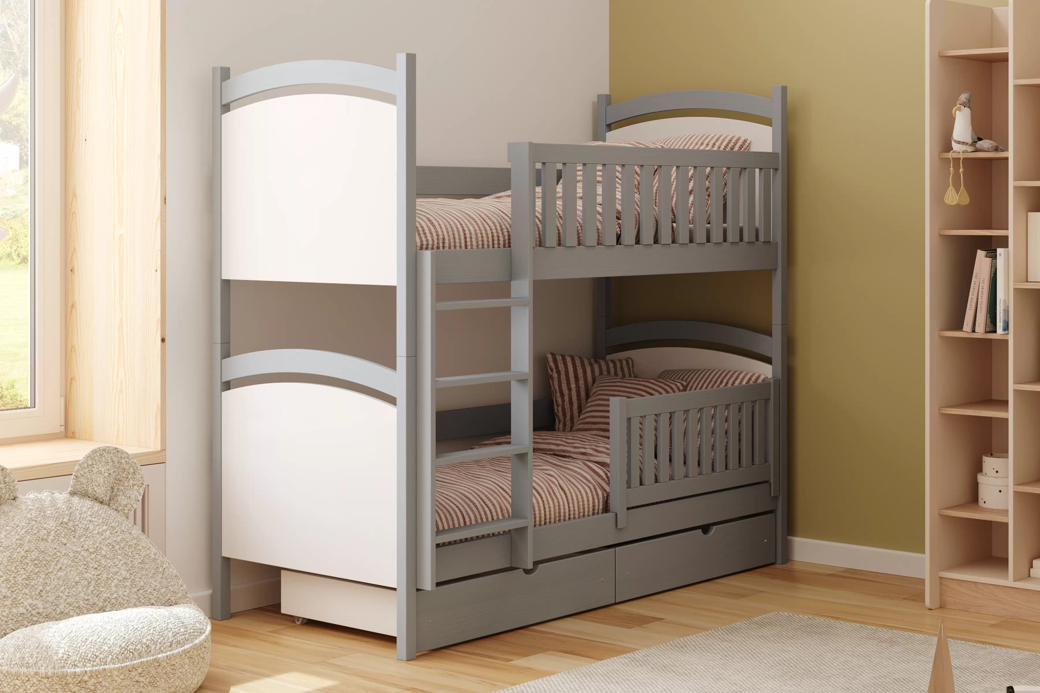 Patrová postel Amely s tabulí na fixy 80x180 cm - šedá Postel patrová  Amely z tablica suchoscieralna - šedá / 80x180