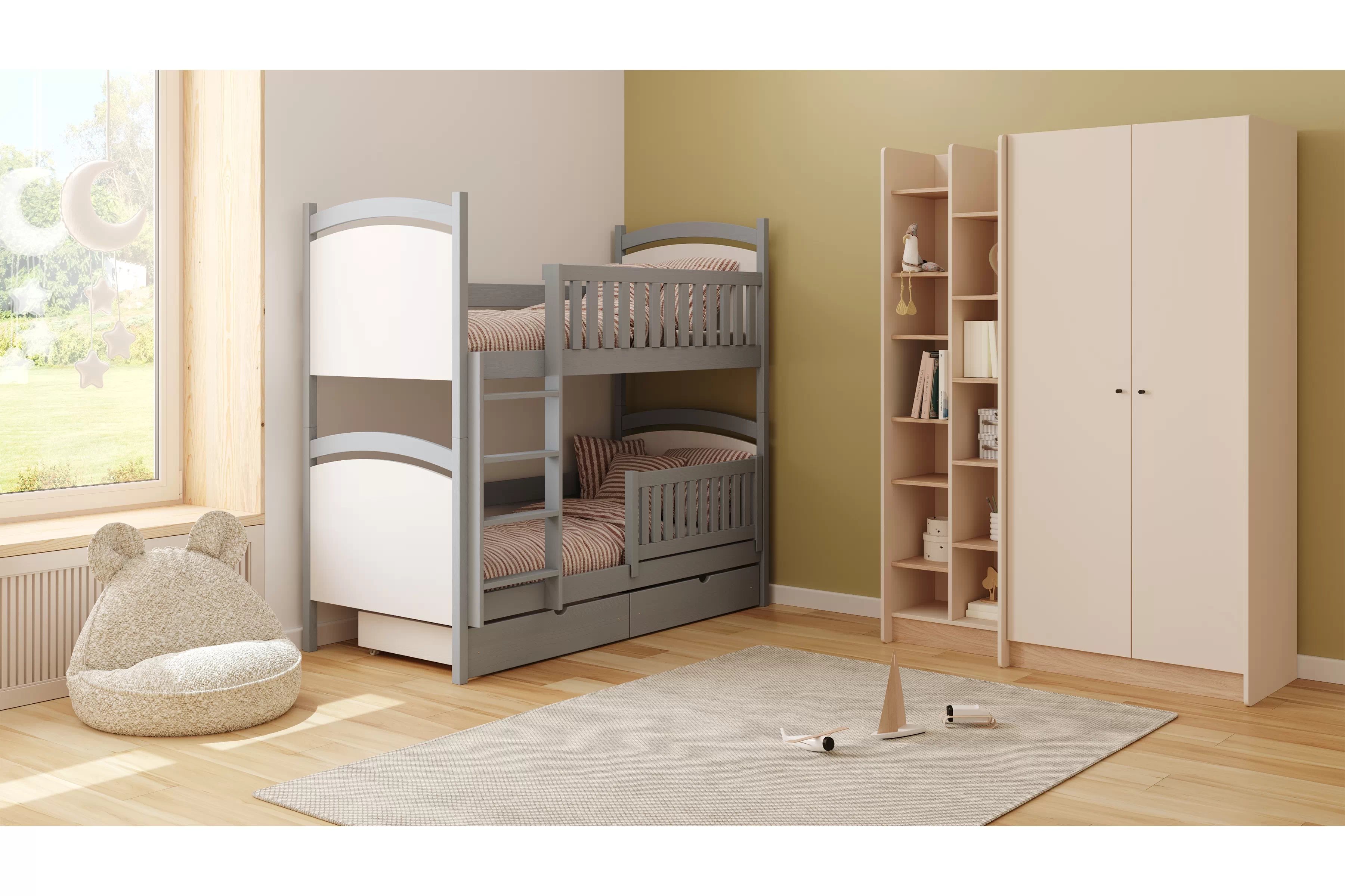 Patrová postel Amely s tabulí na fixy 90x200 cm - šedá Postel patrová  Amely z tablica suchoscieralna - šedá / 90x200