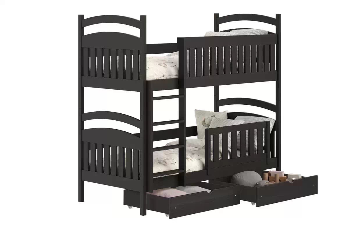 Dřevěná patrová postel Amely 80x180 - černá Postel patrová  dřevěná Amely se zásuvkami - 80x180 / černá