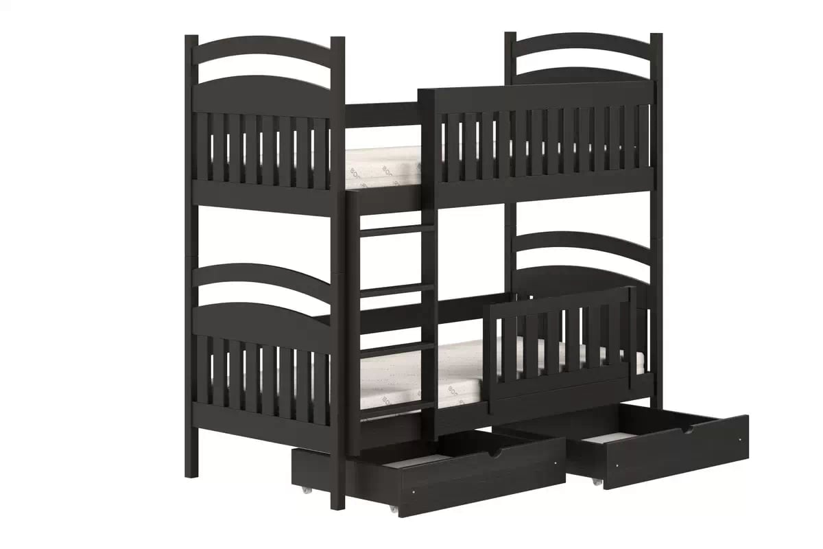 Dřevěná patrová postel Amely 80x180 - černá Postel patrová  dřevěná Amely se zásuvkami - 80x180 / černá