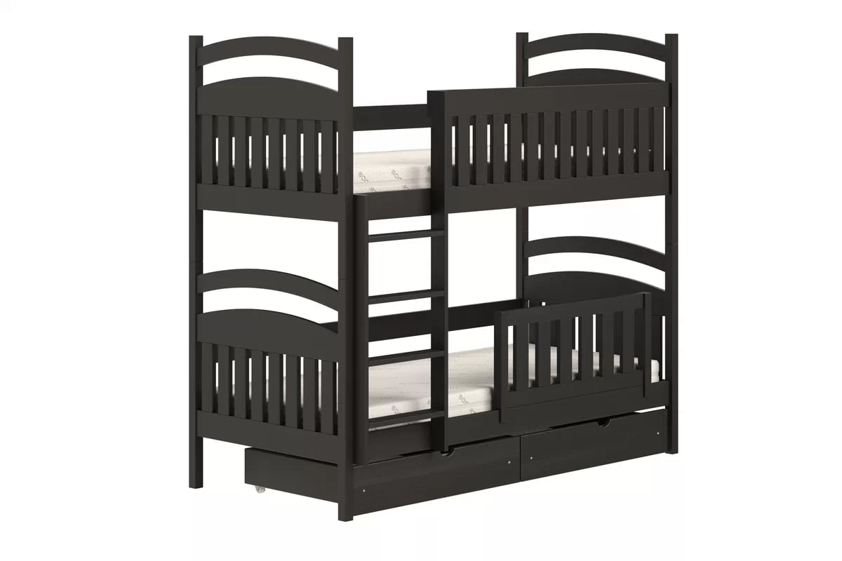 Poschodová posteľ Amely so zásuvkami - 70x140 cm - čierna Posteľ poschodová drevená Amely so zásuvkami - 70x140 / Čierny