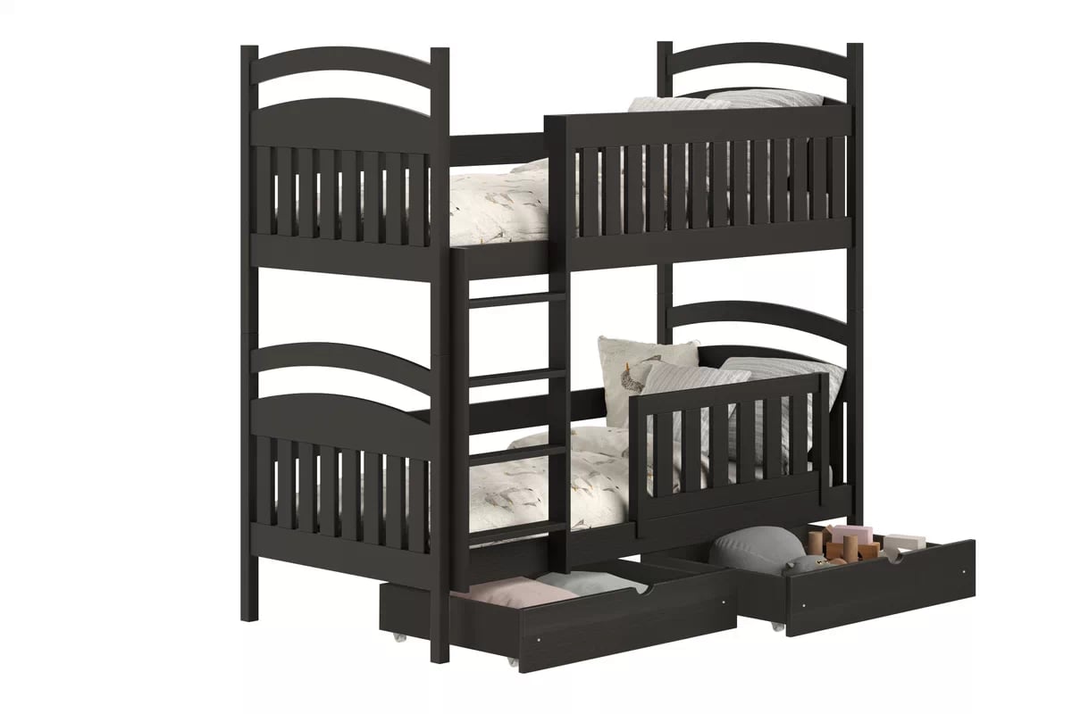 Poschodová posteľ Amely so zásuvkami - 70x140 cm - čierna Posteľ poschodová drevená Amely so zásuvkami - 70x140 / Čierny