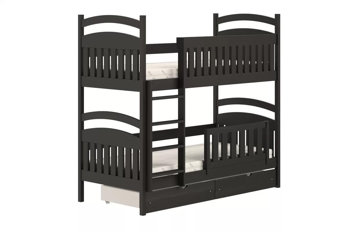 Dřevěná patrová postel Amely 80x160 - černá Postel patrová  dřevěná Amely se zásuvkami - 80x160 / černá