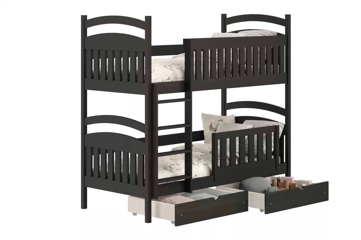 Dřevěná patrová postel Amely 90x190 - černá Postel patrová  dřevěná Amely se zásuvkami - 90x190 / černá