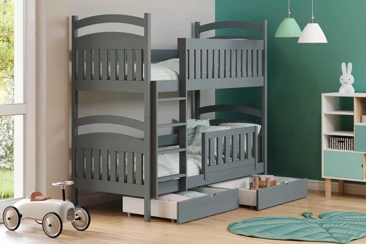 Poschodová posteľ Amely so zásuvkami - 90x200 cm - grafitová Posteľ poschodová drevená Amely so zásuvkami - 90x200 / grafit