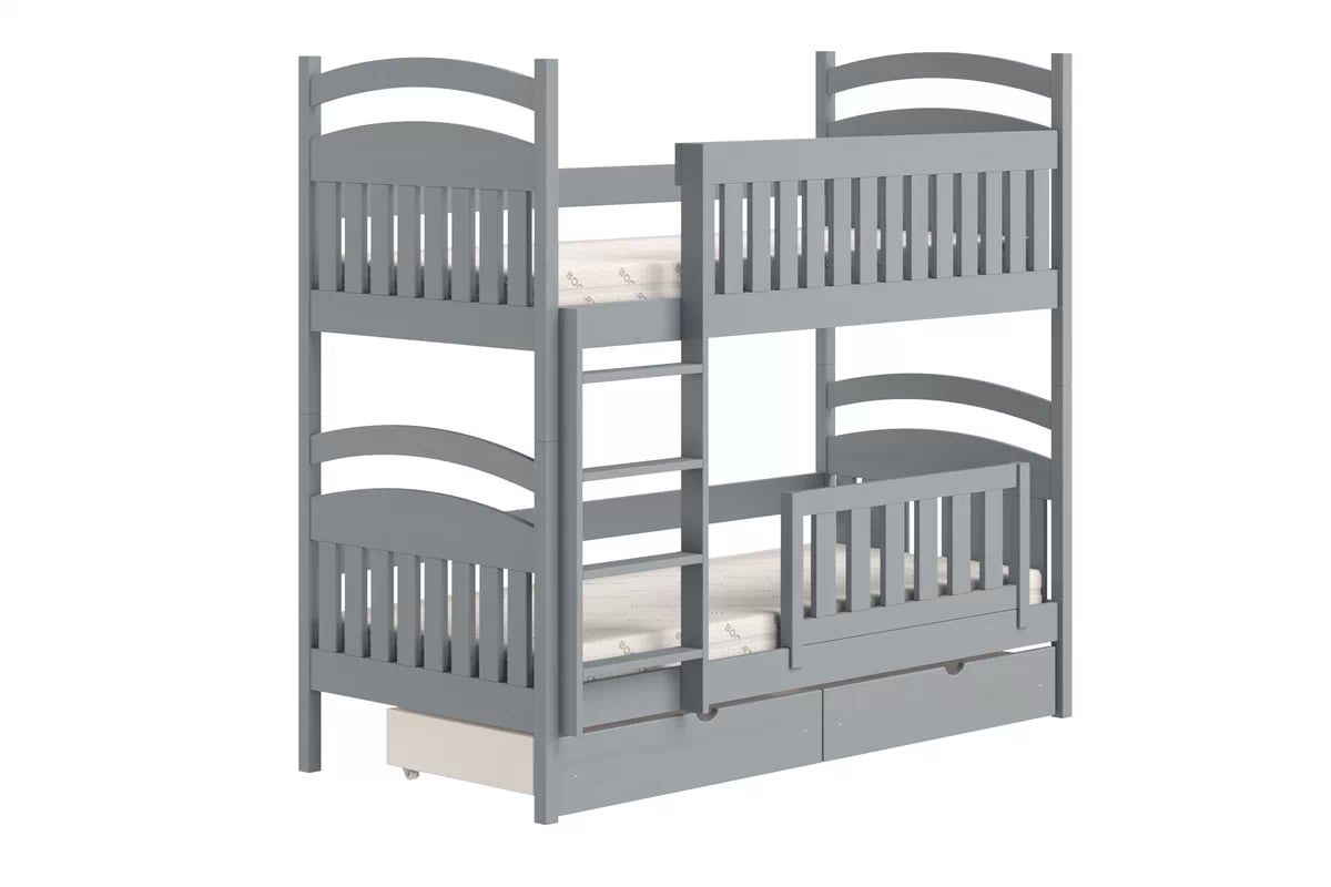 Dřevěná patrová postel Amely 90x200 - šedá Postel patrová  dřevěná Amely se zásuvkami - 90x200 / šedá