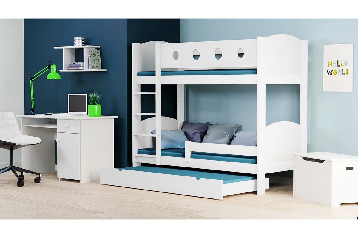 Poschodová drevená posteľ Feliks II 3 os. biely Posteľ poschodová