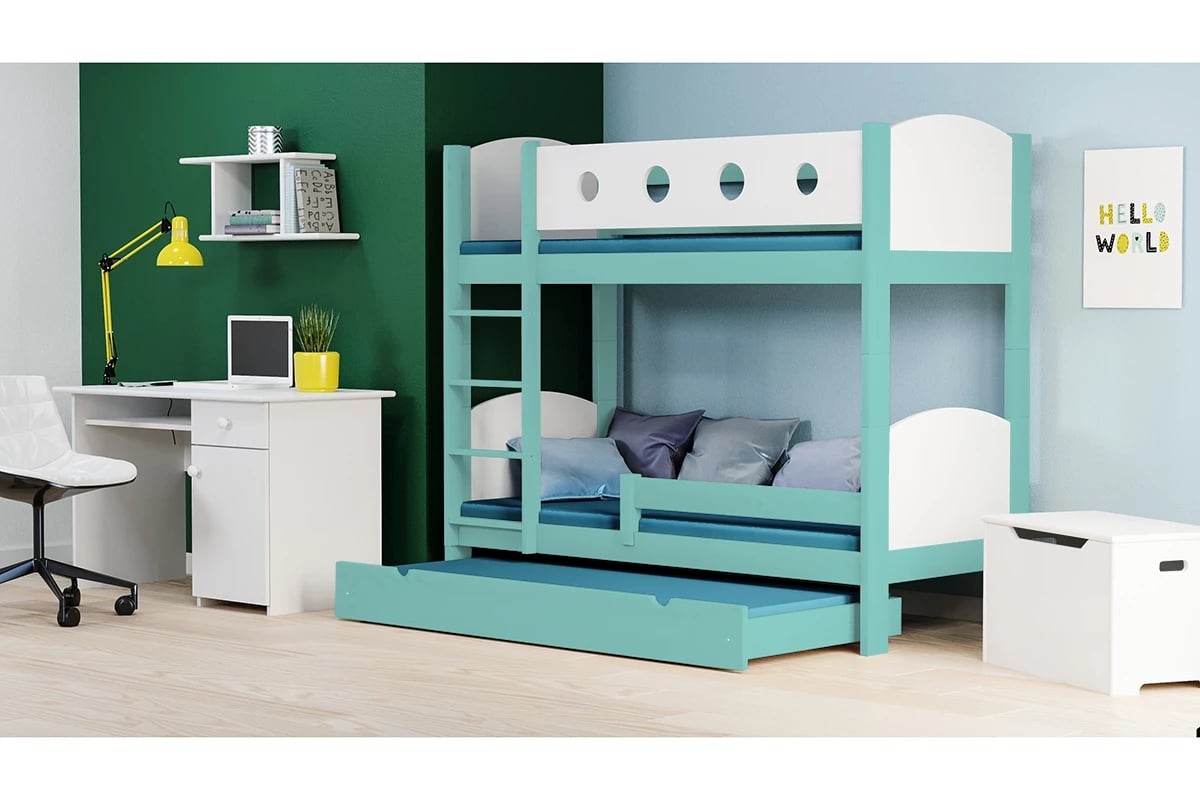 Poschodová drevená posteľ Feliks II 3 os. mietowe Posteľ