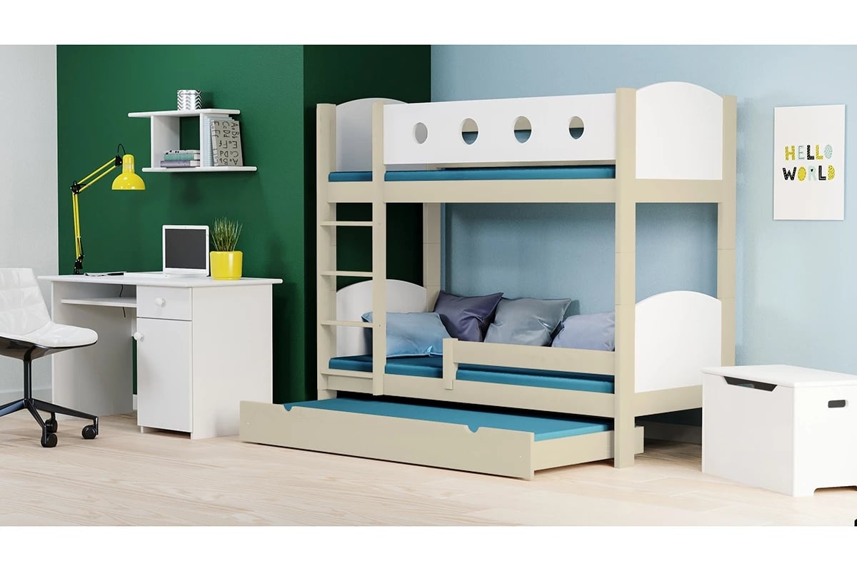 Poschodová drevená posteľ Feliks II 3 os. vanilkový loko