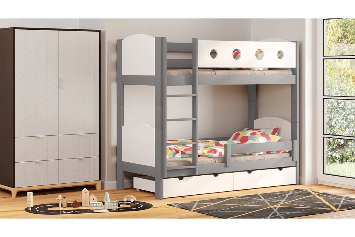 Dřevěná patrová postel Feliks II postel patrová  šedý - biale