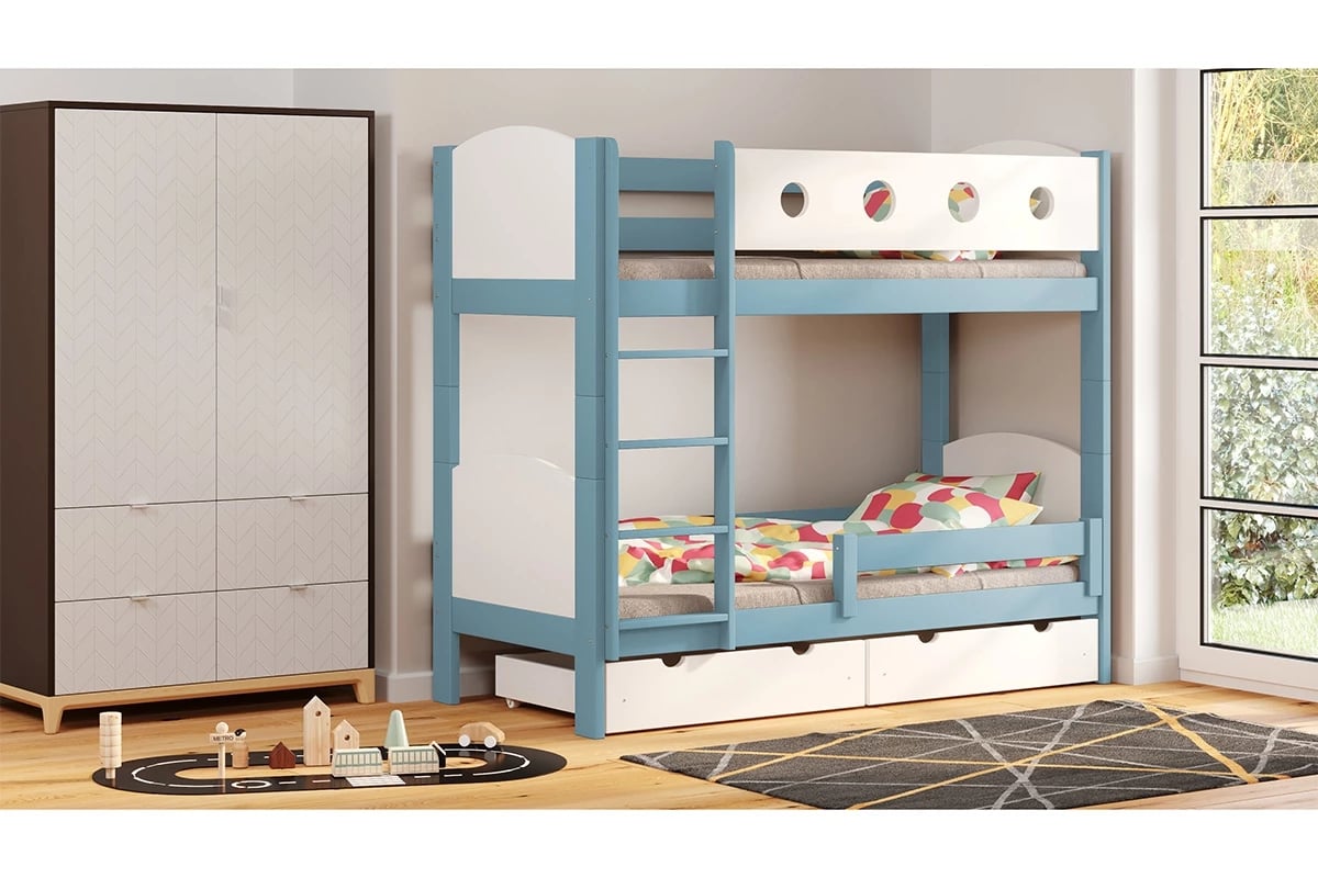 Dřevěná patrová postel Feliks II Modré postel patrová