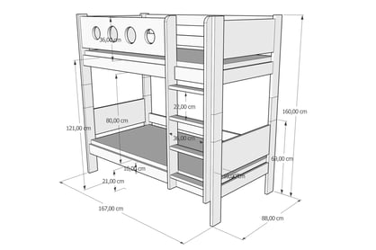 Dřevěná patrová postel Feliks  Dřevěná patrová postel Feliks - Rozměry 160/80