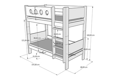 Dřevěná patrová postel Feliks  Dřevěná patrová postel Feliks - Rozměry 190/80