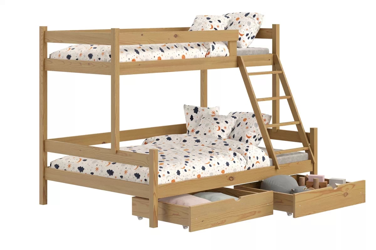 Poschodová posteľ Poli so zásuvkami - dub, 90x180 Posteľ poschodová drevená Poli so zásuvkami - 90x180/120x180 / Dub