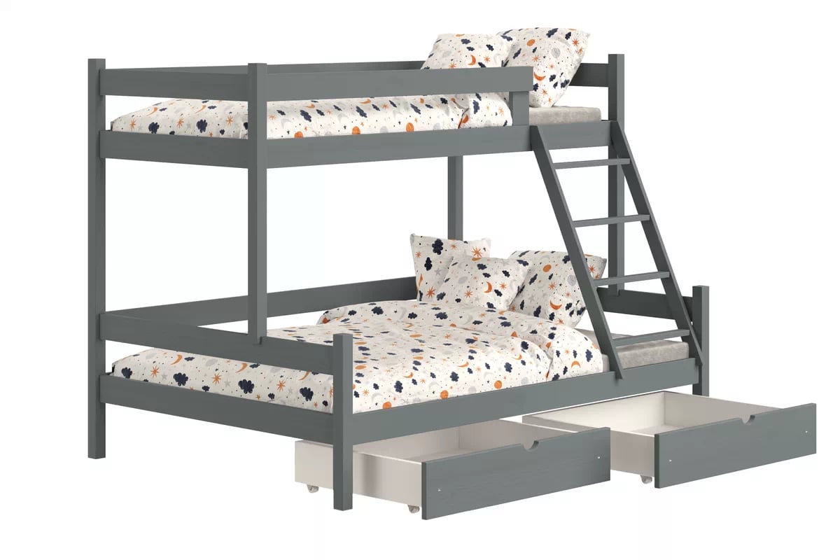 Patrová postel Poli 90x180 cm se zásuvkami - grafit Postel patrová  dřevěná Poli se zásuvkami - 90x180/120x180 / grafit