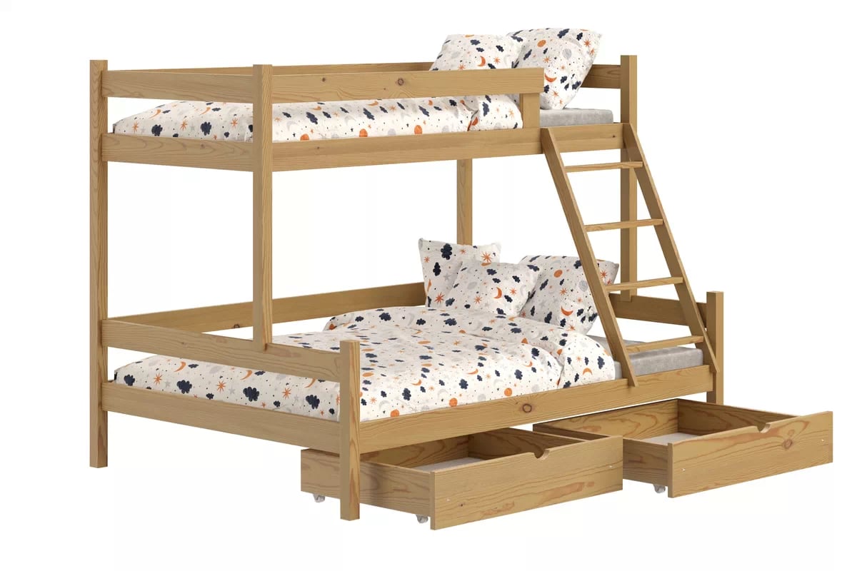 Patrová postel Poli 90x190 cm se zásuvkami - dub Postel patrová  dřevěná Poli se zásuvkami - 90x190/120x190 / dub