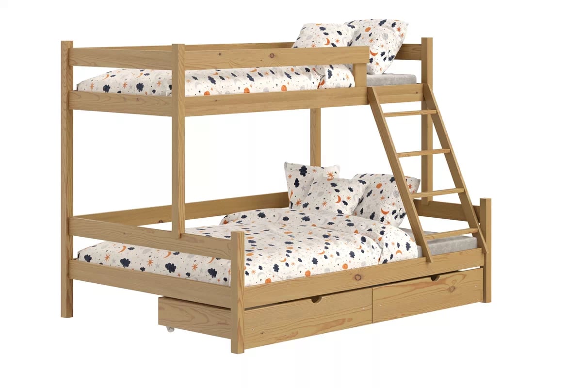 Patrová postel Poli 90x190 cm se zásuvkami - dub Postel patrová  dřevěná Poli se zásuvkami - 90x190/120x190 / dub