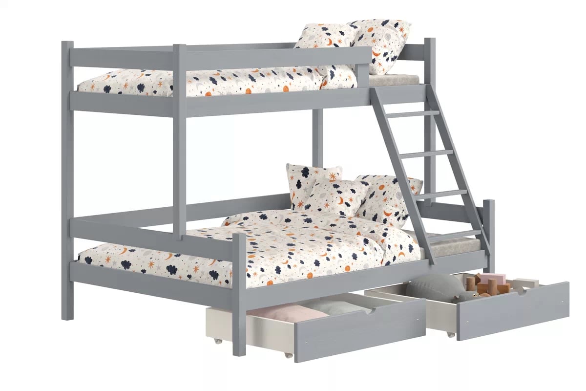 Patrová postel Poli 90x200 cm se zásuvkami - šedý Postel patrová  dřevěná Poli se zásuvkami - 90x200/120x200 / šedá