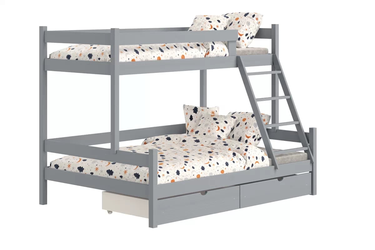 Patrová postel Poli 90x200 cm se zásuvkami - šedý Postel patrová  dřevěná Poli se zásuvkami - 90x200/120x200 / šedá