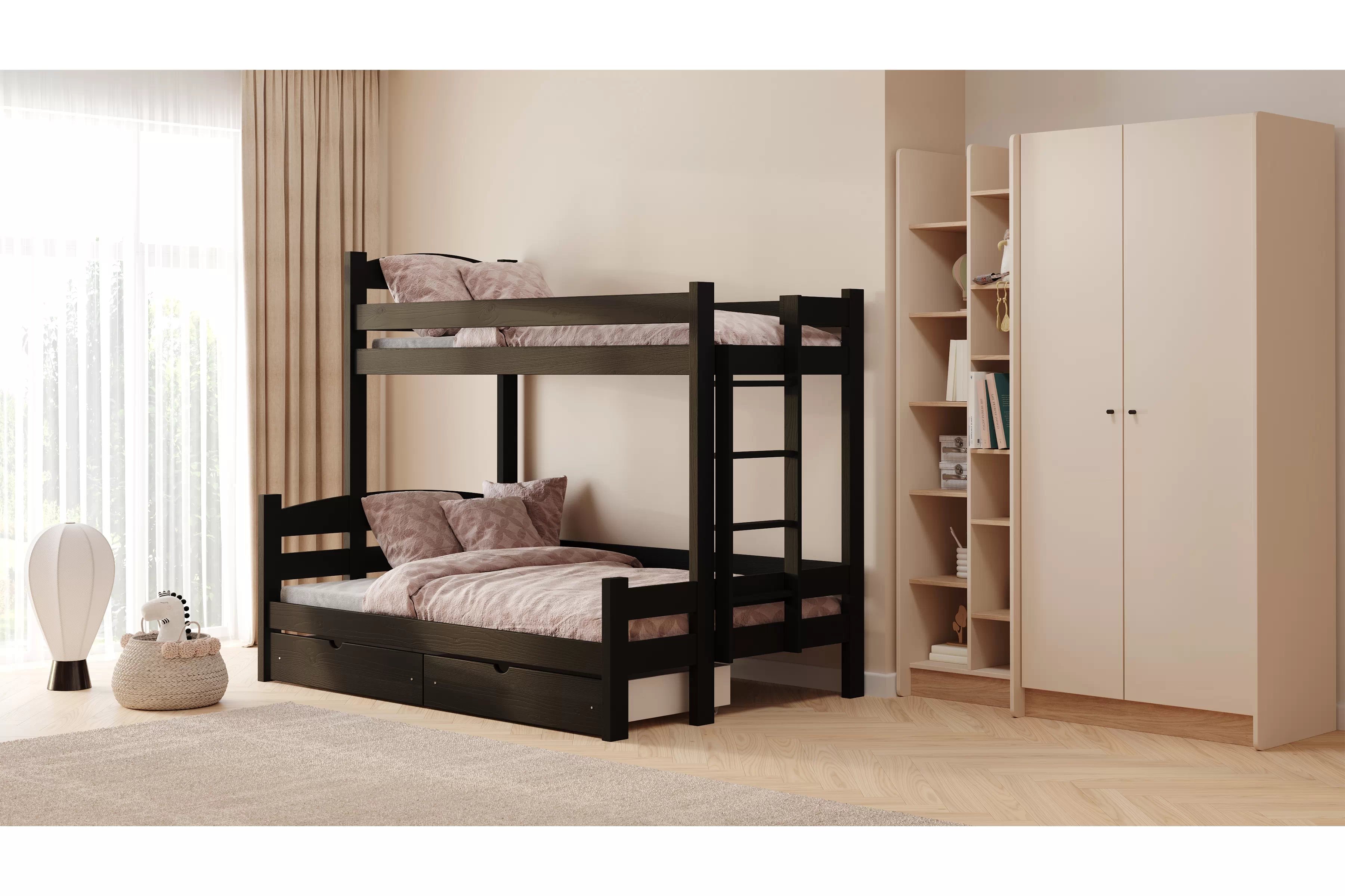 Poschodová posteľ Lovic so zásuvkami pravá - čierny, 80x200/120x200 Posteľ poschodová Lovic 80x200/120x200 so zásuvkami  pravá strana - Čierny